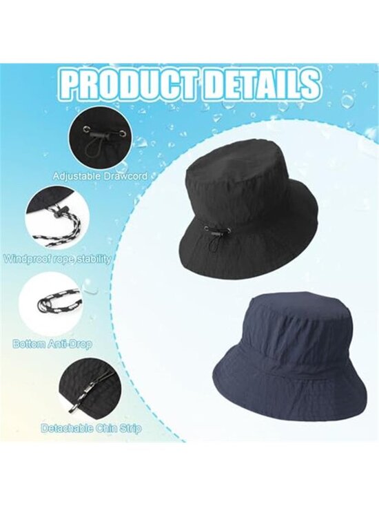 2Pcs Unisex Waterproof Bucket Rain Hats Packable Sun Hat Quick Dry